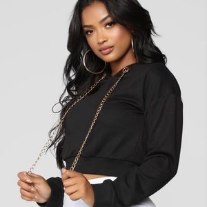 Fashion Nova black crop top chain hoodie